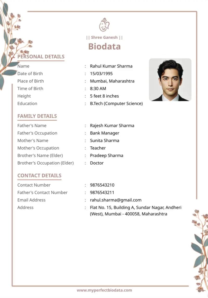 Rose Floral marriage biodata template