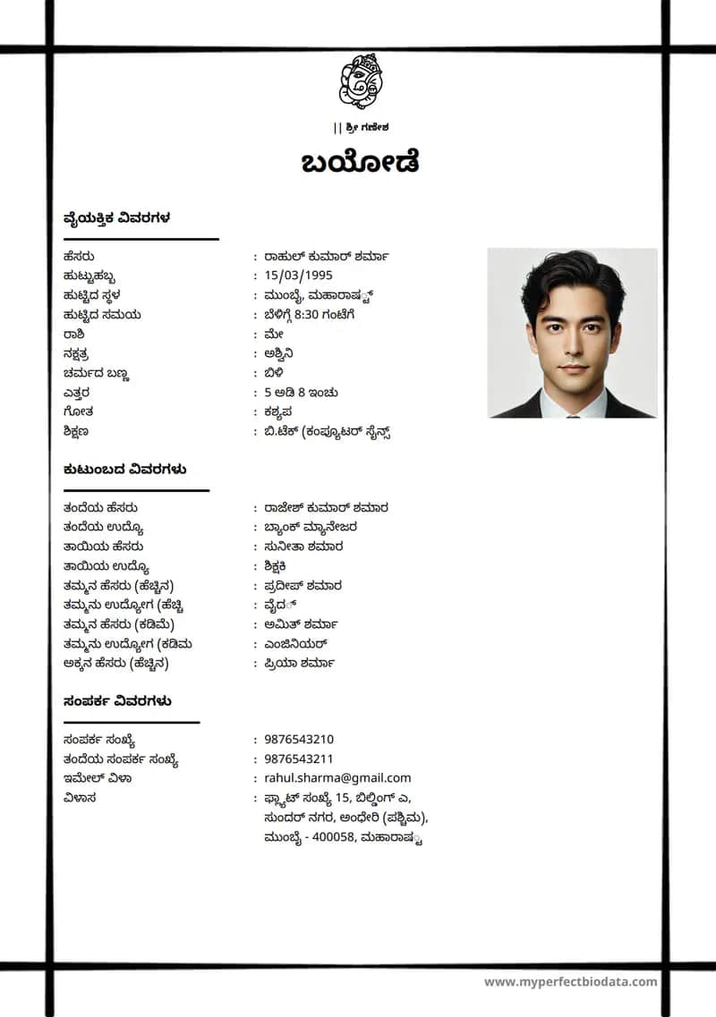 ಆಧುನಿಕ ವೃತ್ತಿಪರ marriage biodata template