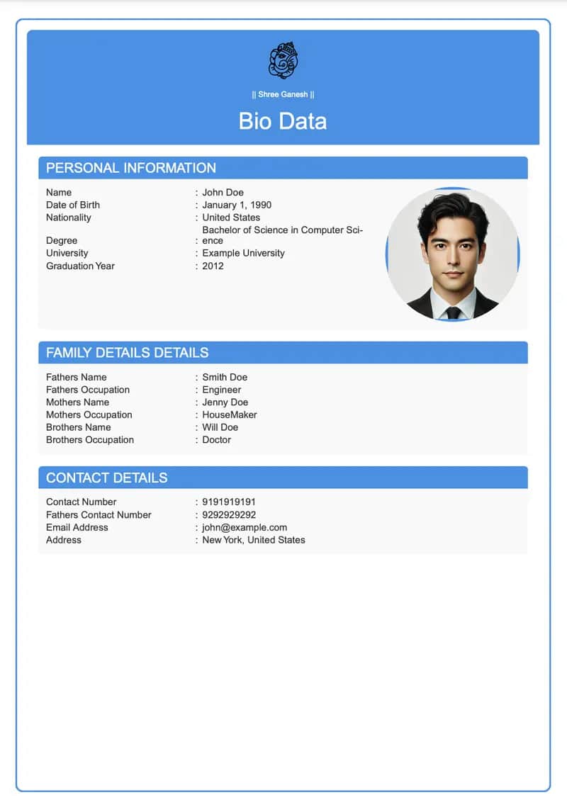 Modern Minimalist marriage biodata template