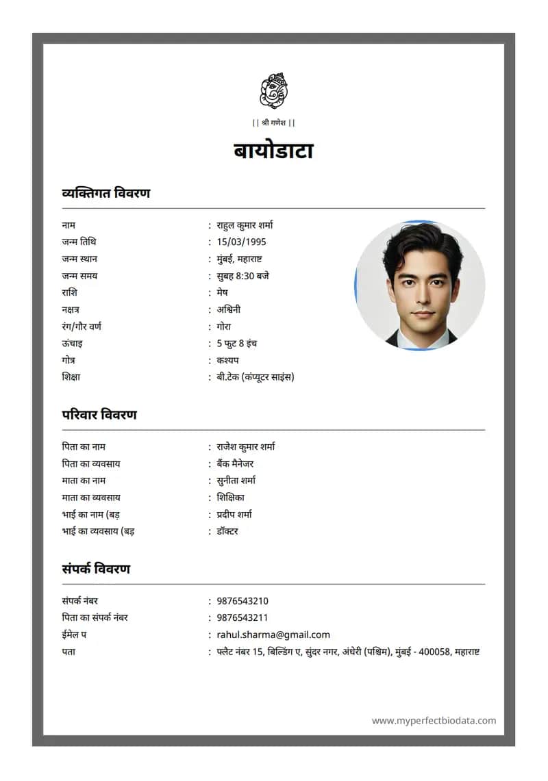 समकालीन स्टाइल marriage biodata template
