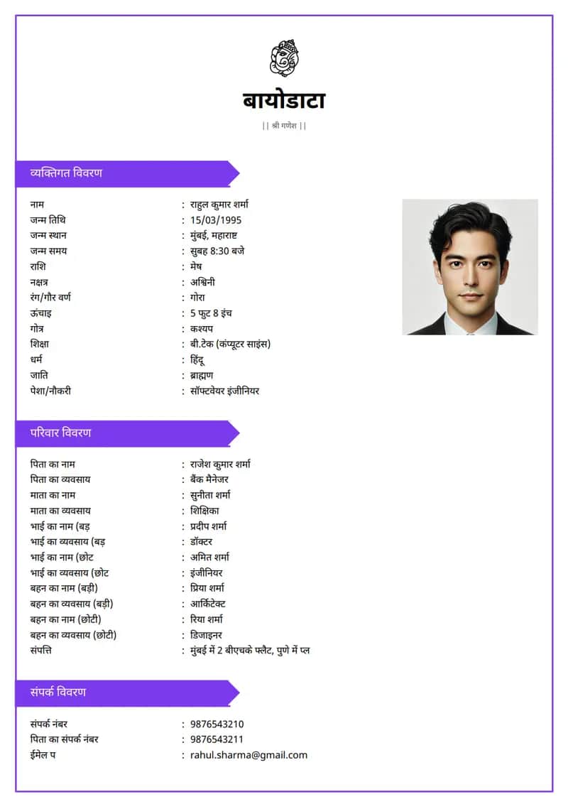 आधुनिक एलिगेंट marriage biodata template