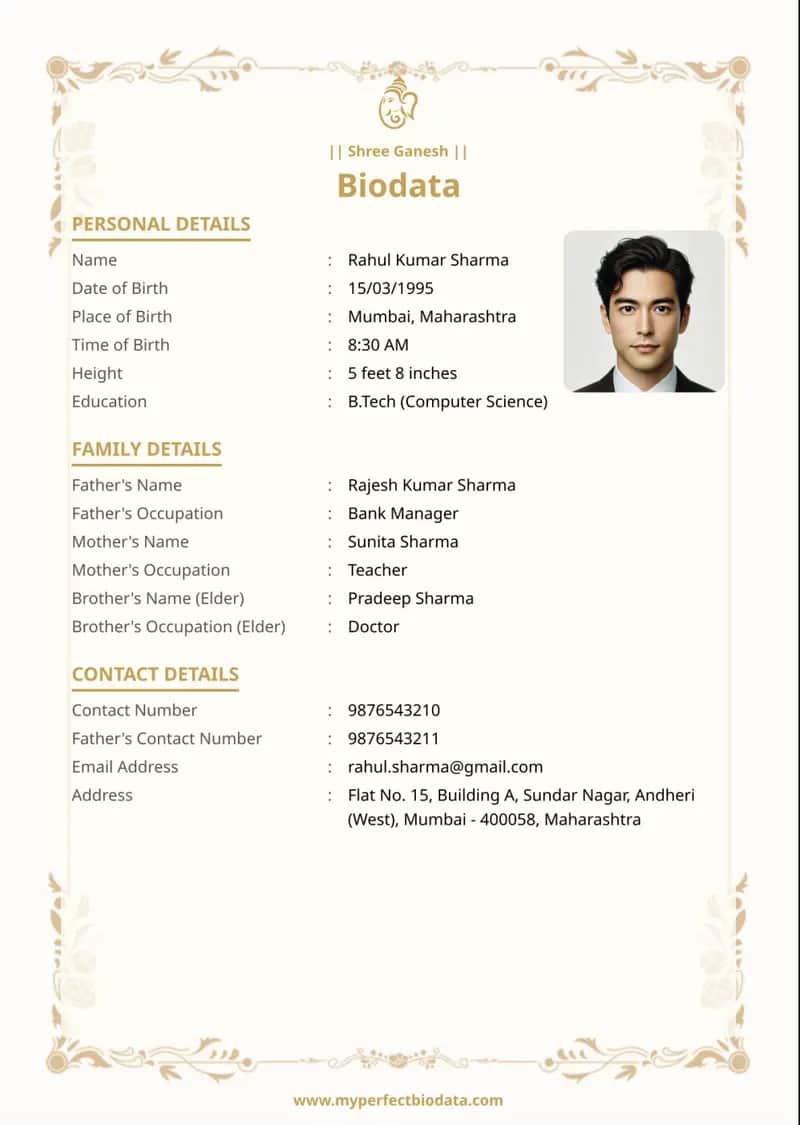 Royal Gold marriage biodata template