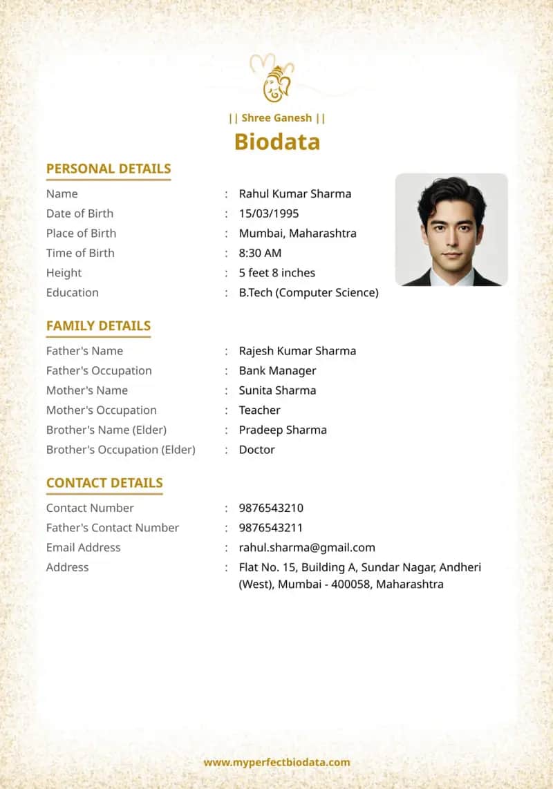 Gold Hearts marriage biodata template