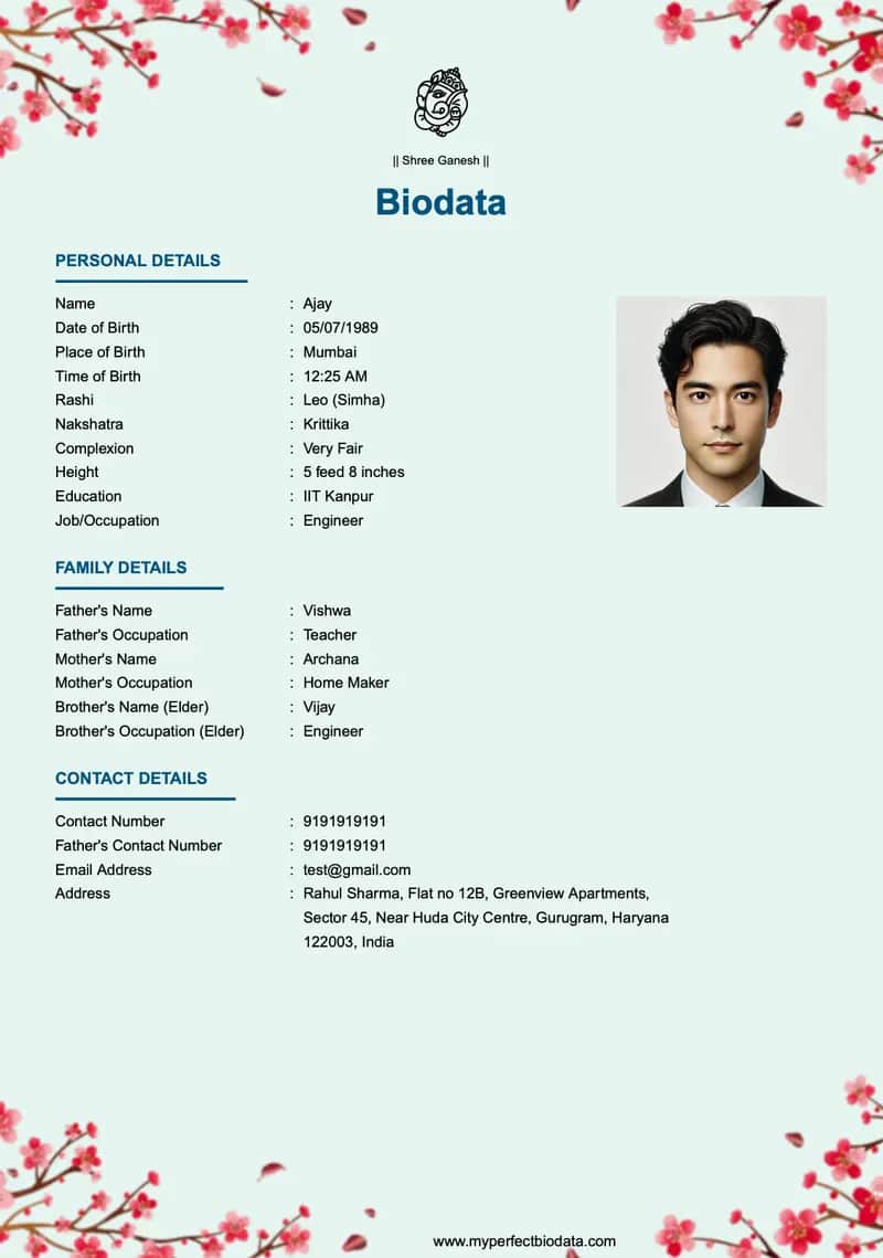 సాంప్రదాయ వివరణాత్మక marriage biodata template