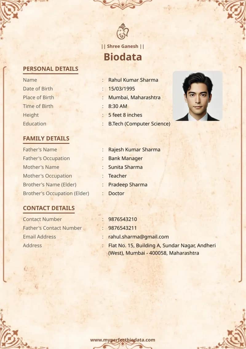 Vintage Parchment marriage biodata template