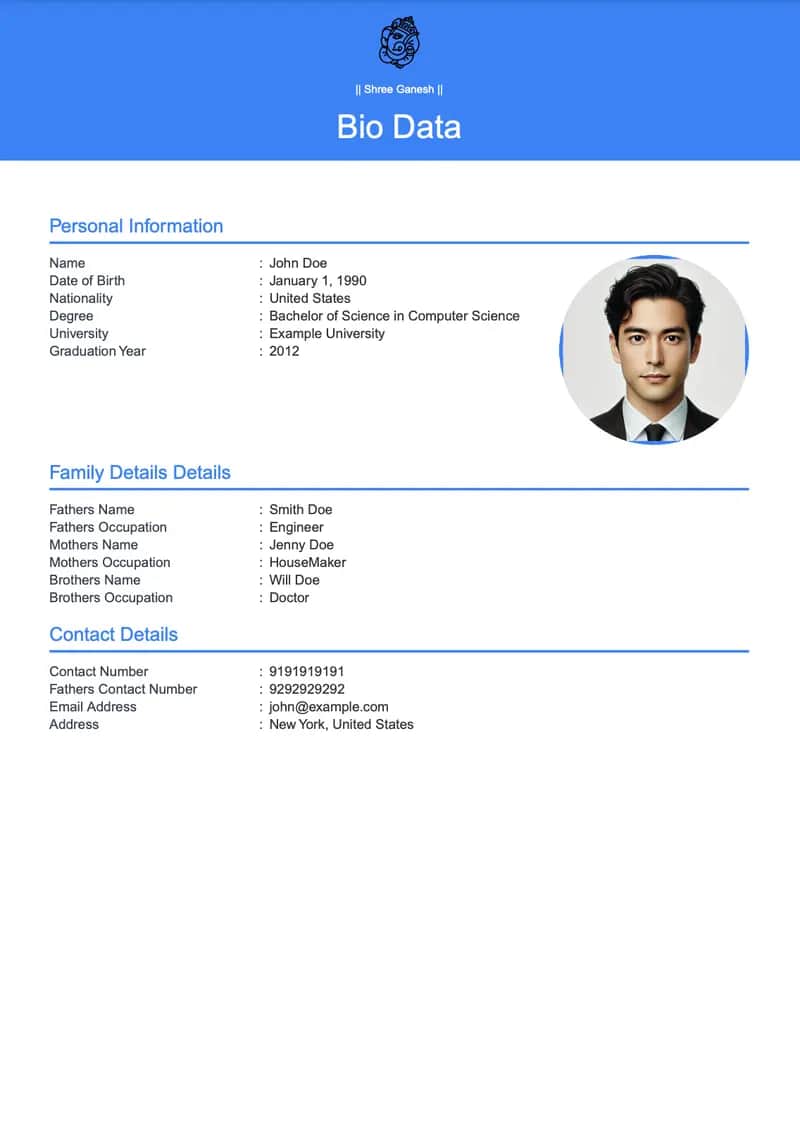 సాంప్రదాయ అలంకార marriage biodata template