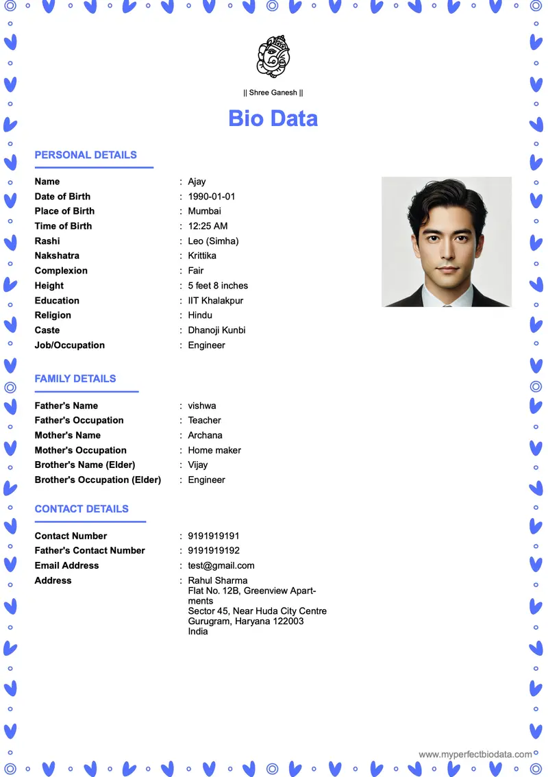 Ornate Traditional marriage biodata template