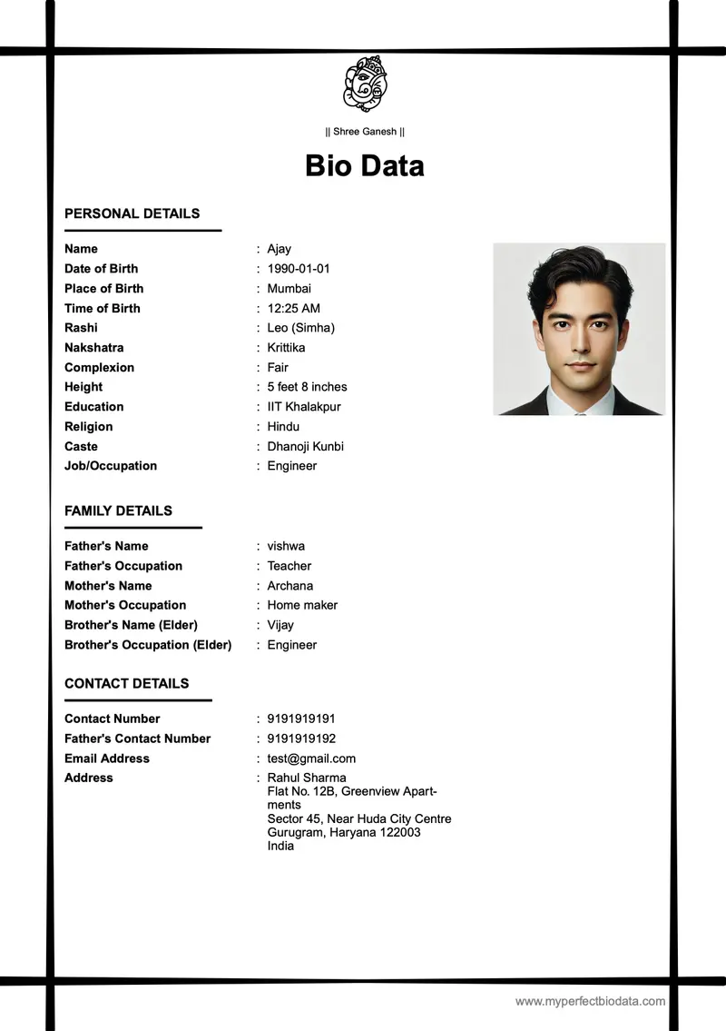 Modern Professional marriage biodata template
