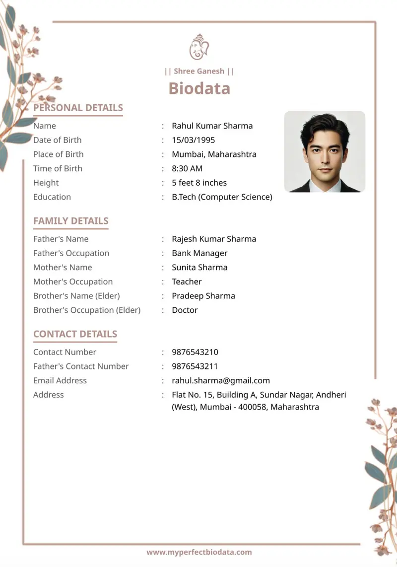 Rose Floral marriage biodata template