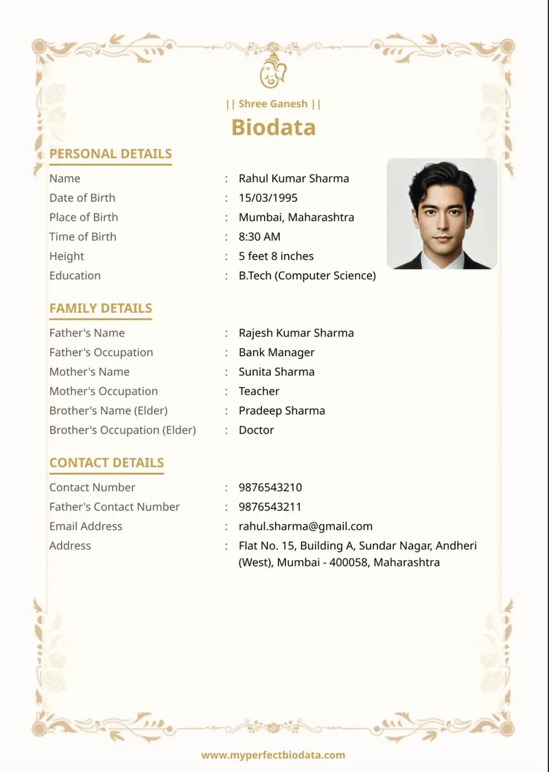 Royal Gold marriage biodata template