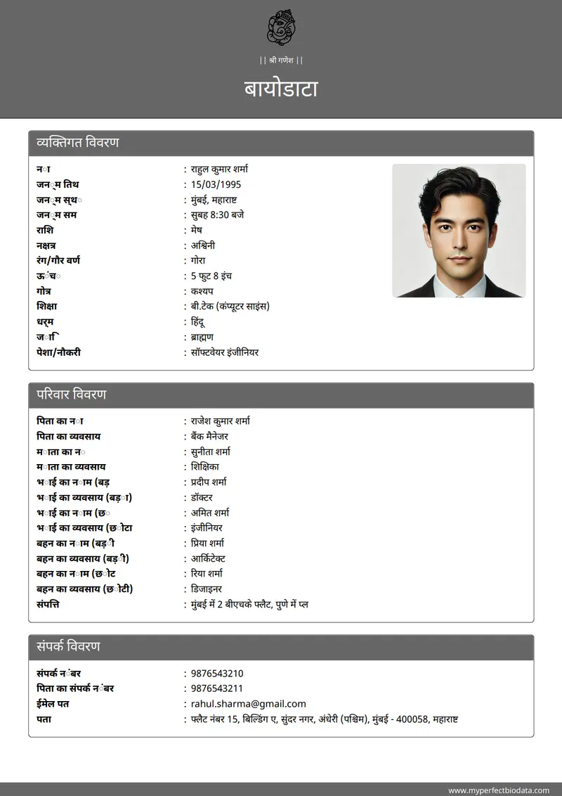 व्यावसायिक समकालीन marriage biodata template