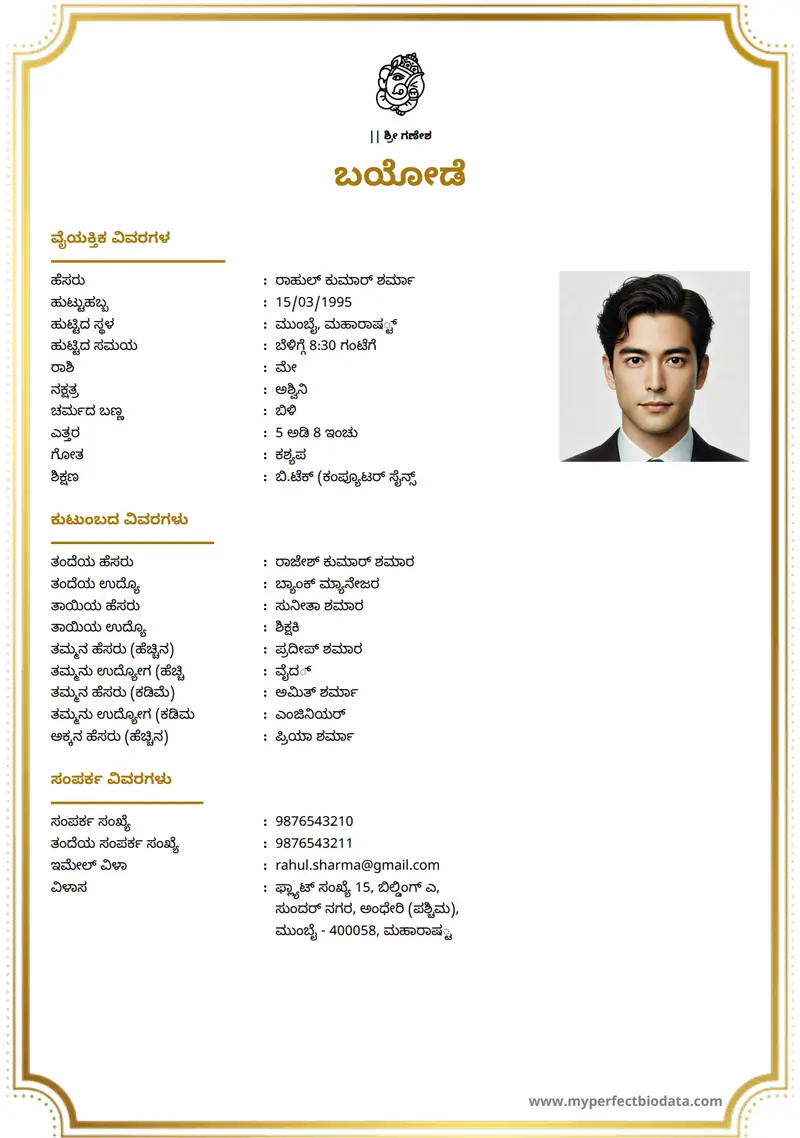 ವೃತ್ತಿಪರ ಆಧುನಿಕ marriage biodata template
