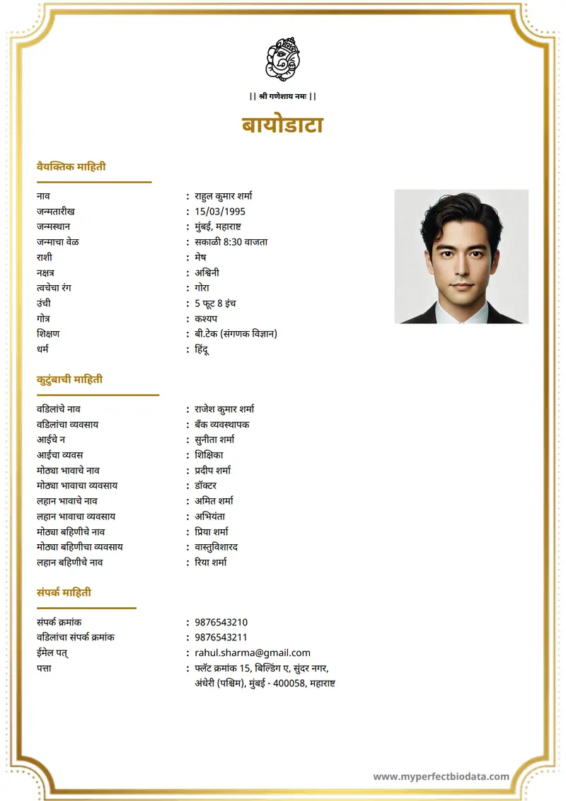 व्यावसायिक आधुनिक marriage biodata template