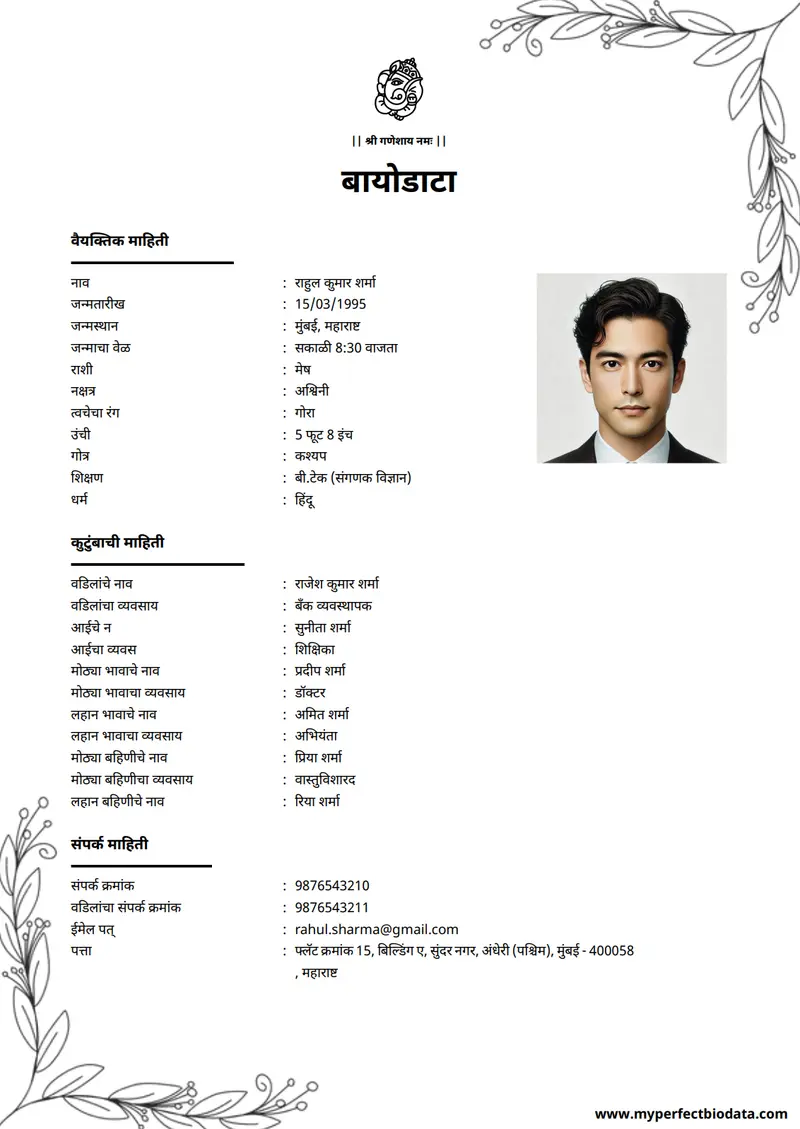 आधुनिक क्लीन marriage biodata template