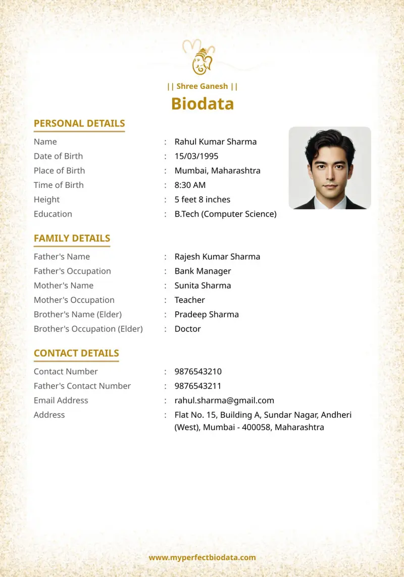 Gold Hearts marriage biodata template